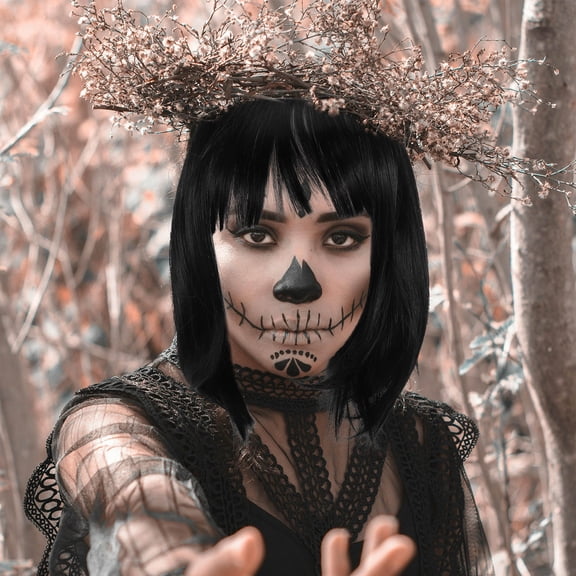 OFFIGAM Straight Bob Wig Black High Temperature Fiber for Women, Natural Look Hairpiece for Themed Parties and Daily Wear, 1 Pc