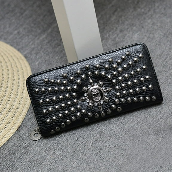 LABSERRON 1Set Zip Around Wallet for Women and Men with Coin Holder Checkbook Holder in Black Silver Colors