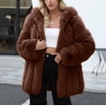 thumbnail image 4 of Women Faux Fur Coat Fluffy Long Sleeve Lapel Jacket with Hood Winter Warm Parka Elegant Overcoat Outerwear, 4 of 6