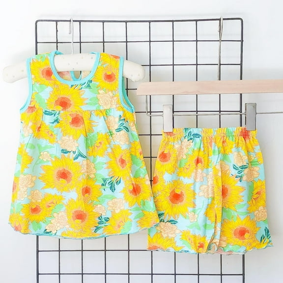 Sevevn Spring And Summer Girls Casual Dress Shorts Set Two-piece Suit Suitable For 1 To 3 Years Old Green M Deal of the Week