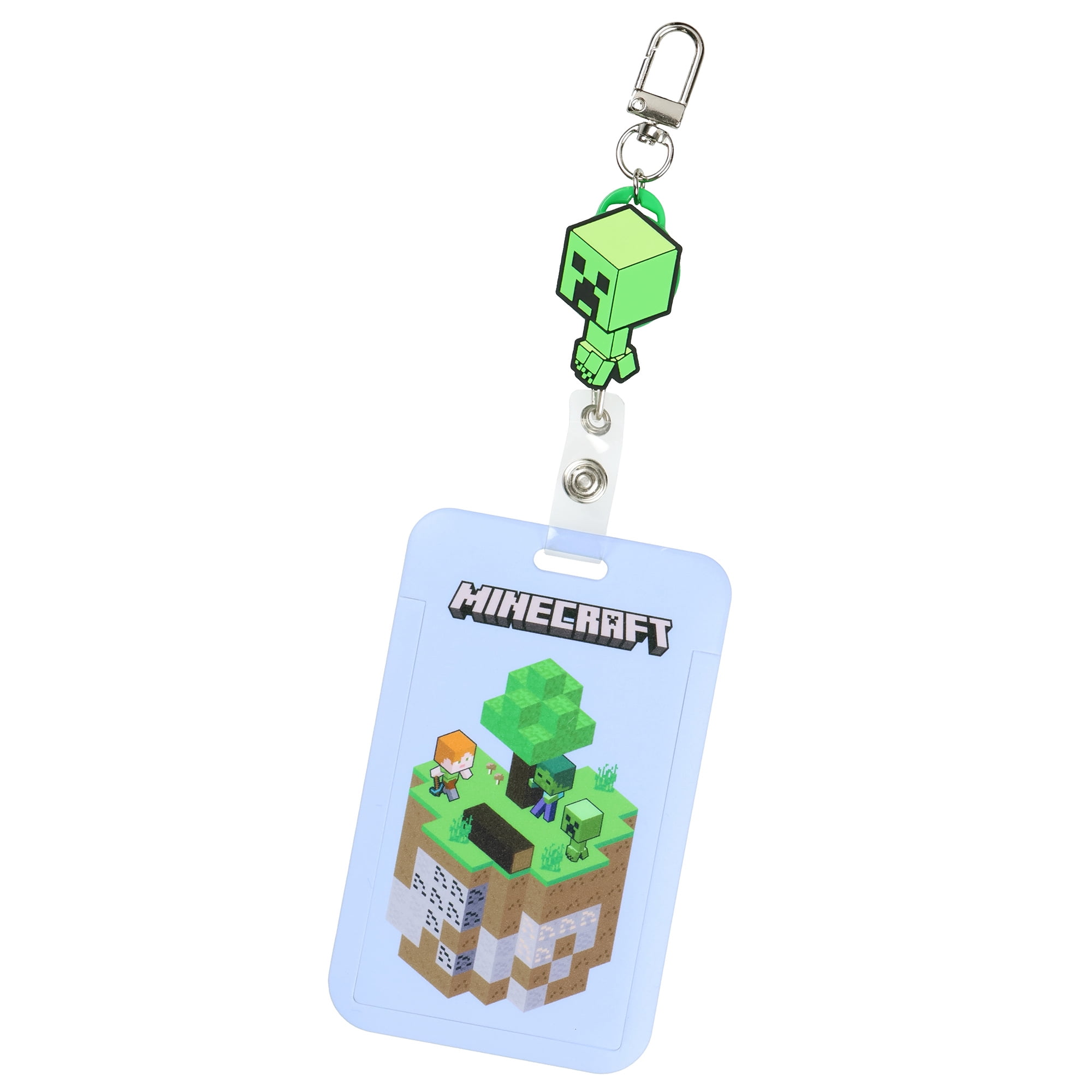 Minecraft Creeper Retractable Reel ID Badge Holder Keychain with Carabiner Clasp Lanyard