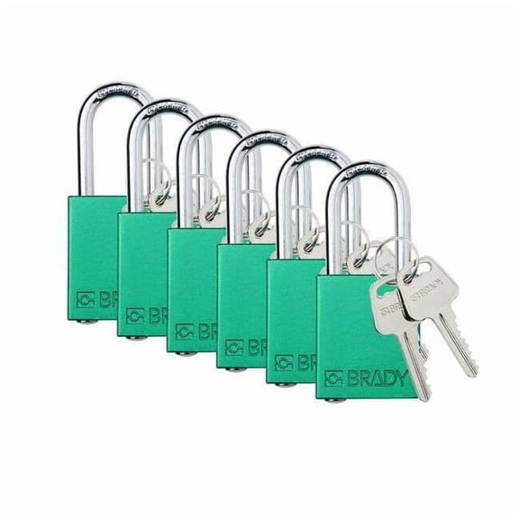 Brady Padlock,6 Pins,Green,PK6 SDAL-GRN-38ST-KA6