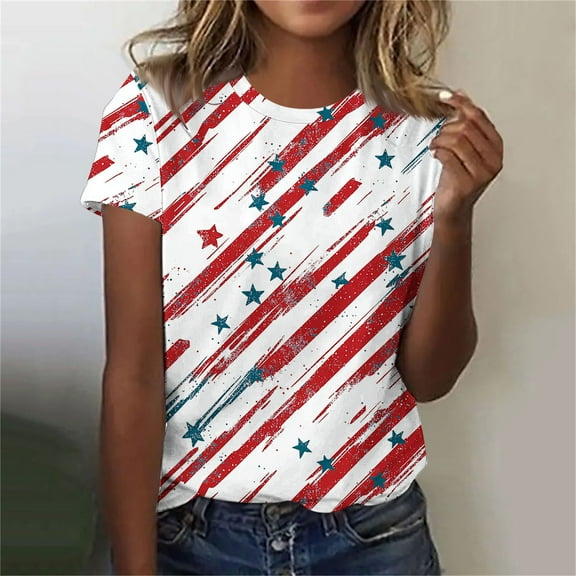 Cavosen 4th of July Shirts for Women Petite Patriotic Short Sleeve Crew Neck Tops USA Flag Print T Shirts Lady XL Independence Day Casual Tops Funny 4th of July Tunic Tees 2025 Patriotic Clothes