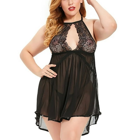 

YUEHAO underwear women Ladies Strap Crochet Lace Cutout Teddy Lingerie Embroidery Gauze Underwear Black XXXXL