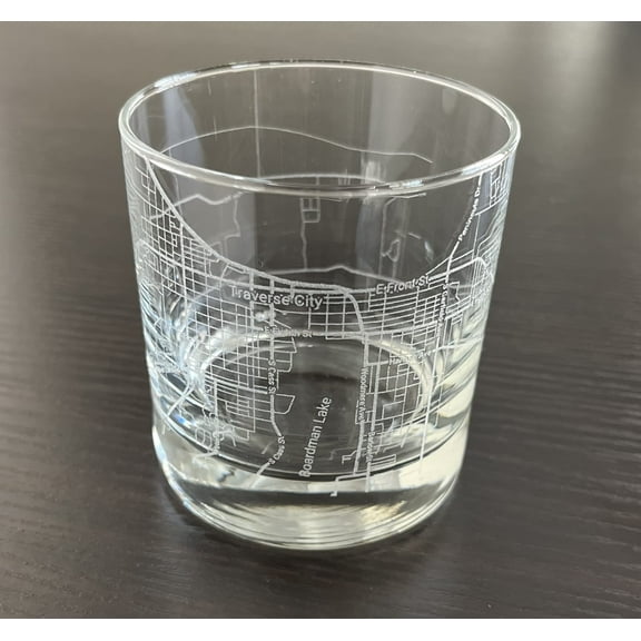 Rocks Whiskey Old Fashioned 11oz Glass Urban City Map Traverse City Michigan