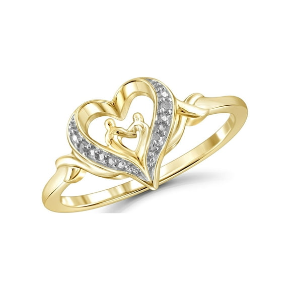 JewelersClub Mom Ring 14K Gold Plated Silver Ring for Women – White Diamonds Accents Mother Daughter Ring – Mothers Day Gifts Rings for Women