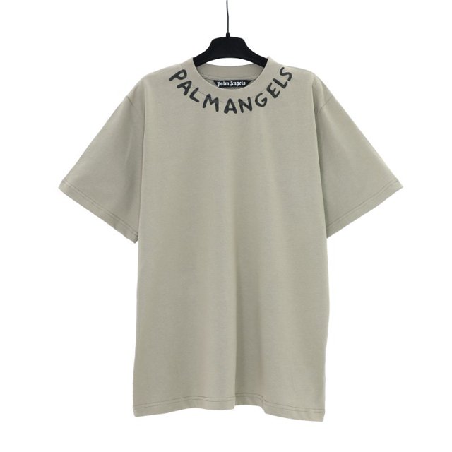 Versión correcta de 24 primavera y verano nueva palmera de coco serie de manga corta PA marca de moda camiseta de tendencia de pareja con estampado de ángel2251 gris
