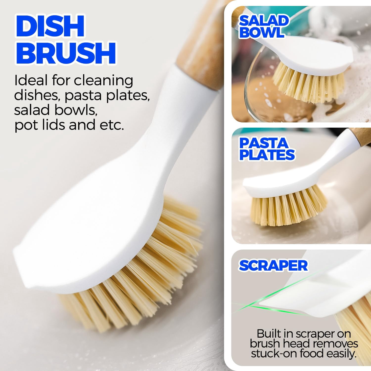 6 Pack Dish Brush Scouring Pad Set with Bottle Brush, Dish Brush, Palm Scrub Brush and Straw Brush, Dish Scrubber Long Handle for Dish Bottle Cup Skillet Wok Pot Pan Cast Iron, Yellow