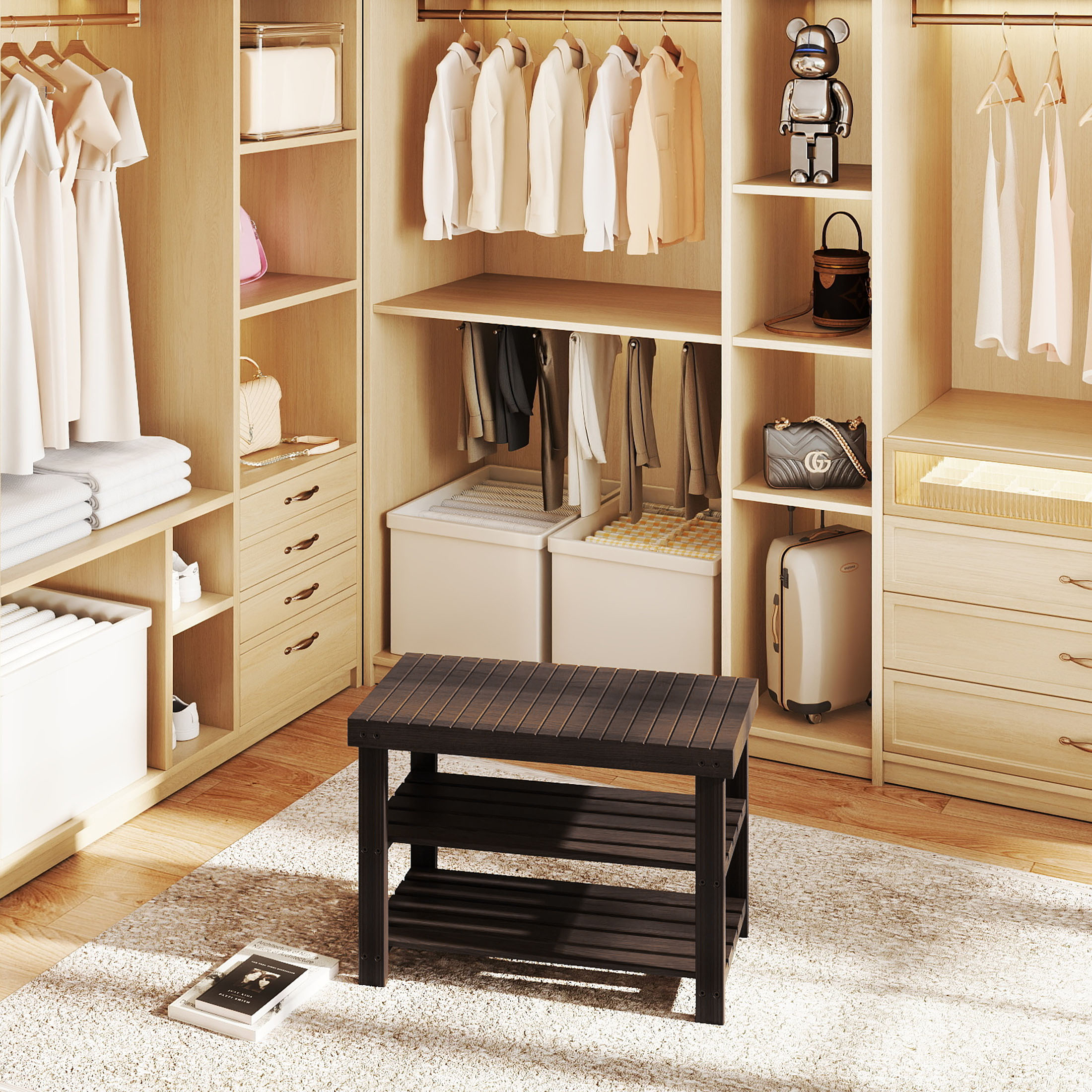 EDX Bamboo 3-Tier Shoe Rack Bench, Brown photo 6