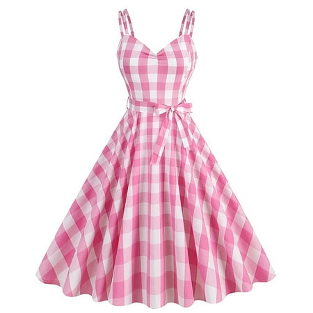 Bramtres Prom Dresses 2024 Wedding Guest Dress Women s 1950s Rockabilly Dress Sleeveless Dress Checked Retro A Line Elegant Party Dress Midi Dresses Homecoming Dresses Party Dress Pink Dress S