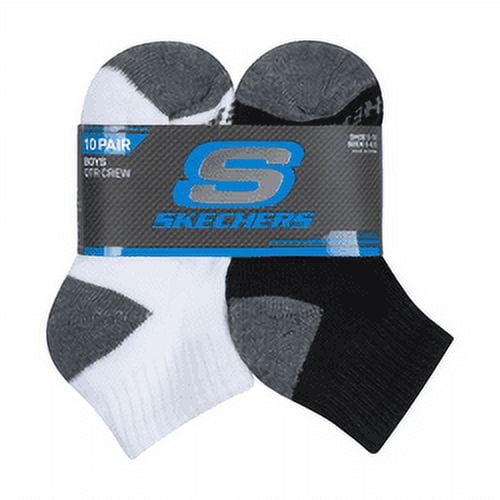 Skechers Kids Boys' 10 Pack 1/2 Terry Qtr Crew Socks, Assorted, 5-6.5