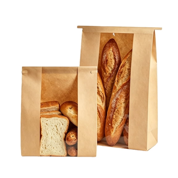60Pcs Kraft Paper Bread Bags with Window, Pointed-Bottom, Grease-Resistant, for Toast, with Wire Sealing