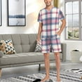 thumbnail image 7 of joogoo Men's Pajama Set Pink Checkered Grid Pattern V-Neck Pj Shorts Set 2 Piece Loungewear Sleepwear XL, 7 of 7