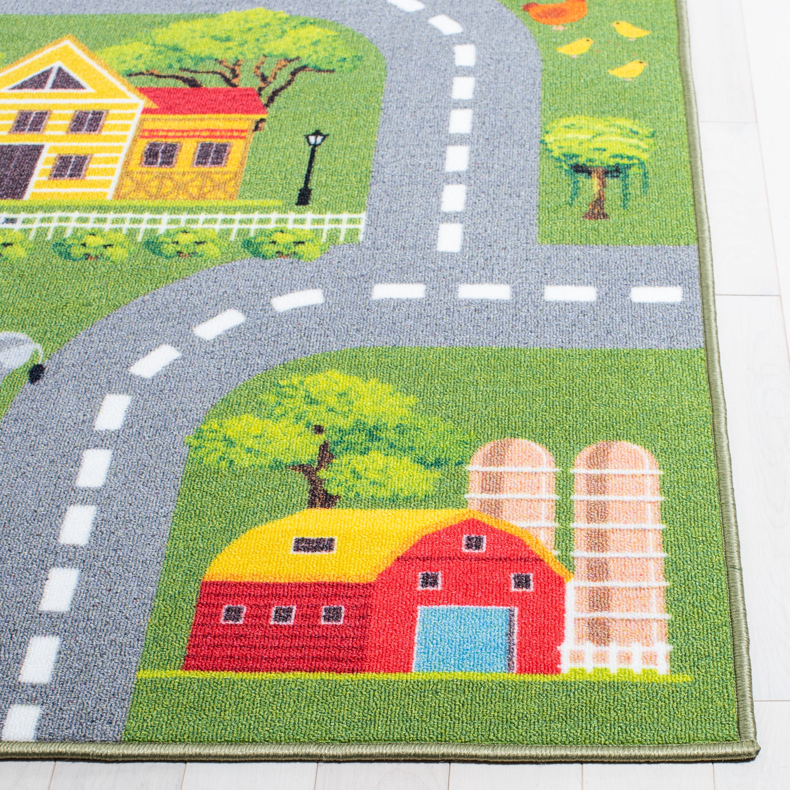 SAFAVIEH Kids Playhouse Ranch Crossroads Machine Washable Area Rug, Dark Green/Light Grey, 5'5" x 7'7"