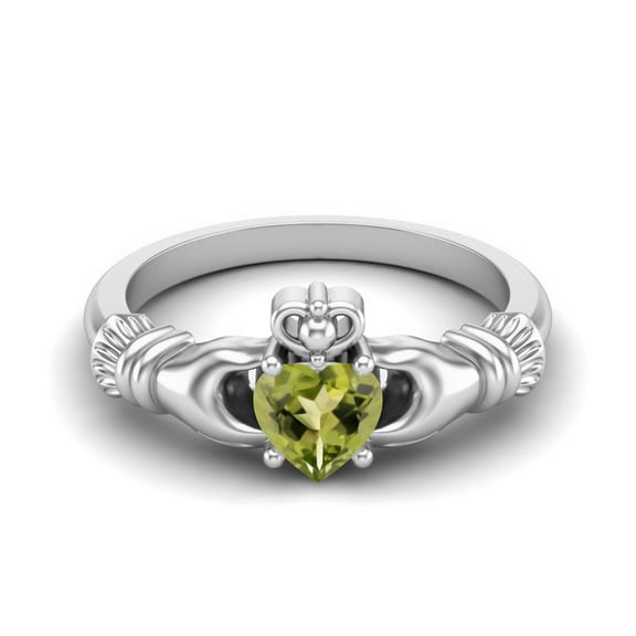 Irish Claddagh 5mm Heart Peridot 925 Sterling Silver Solitaire Valentines Day Gifts Ring