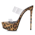 thumbnail image 2 of YDN Women Platform Stiletto Thin High Heel Mules Double Clear PVC Straps Slip On Pumps Sexy Slippers Dressy Party Prom Slides Sandals Shoes Size 5 Leopard, 2 of 4