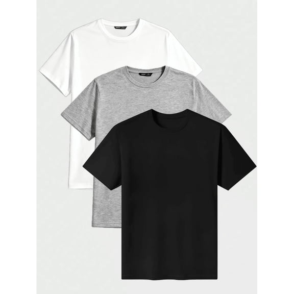 Mens Essential Basics T-Shirt 3-Pack: Black, White, Heather Gray Soft Cotton, Crew Neck, Relaxed Fit