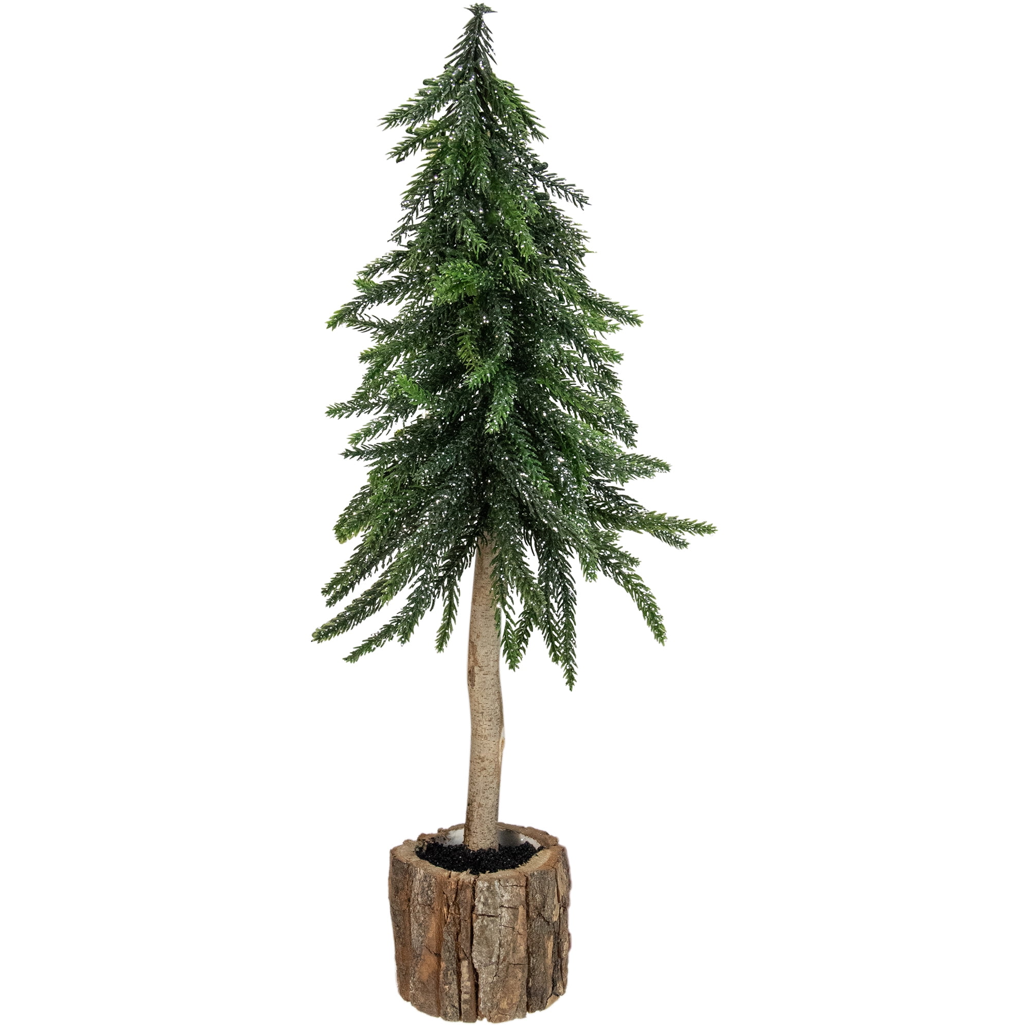 15Inch Downswept Iced Artificial Tabletop Christmas Tree Wood Base
