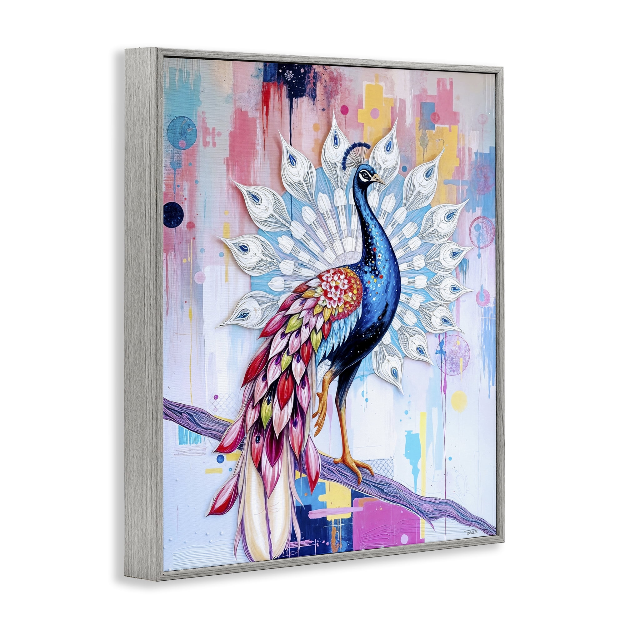 Stupell Industries Radiant Peacock on Branch Gray Framed Giclee Art, design by Tabz Jones