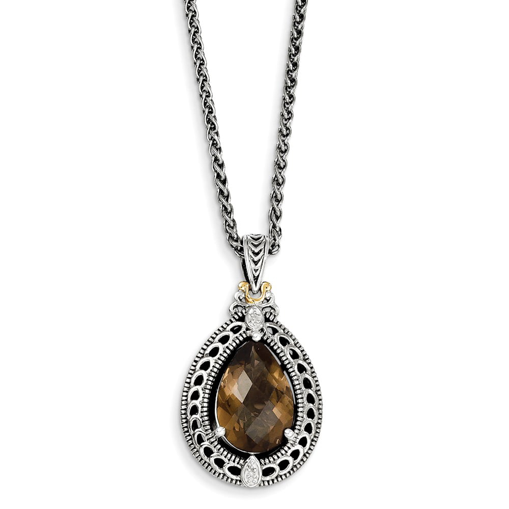 925 Sterling Silver With 14k Smokey Quartz Necklace 