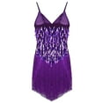 thumbnail image 4 of TSSOE Womens Shiny Sequins Spaghetti Straps Rhythm Latin Samba Rumba Tango Dance Dress Fringe Party Purple One_Size, 4 of 6