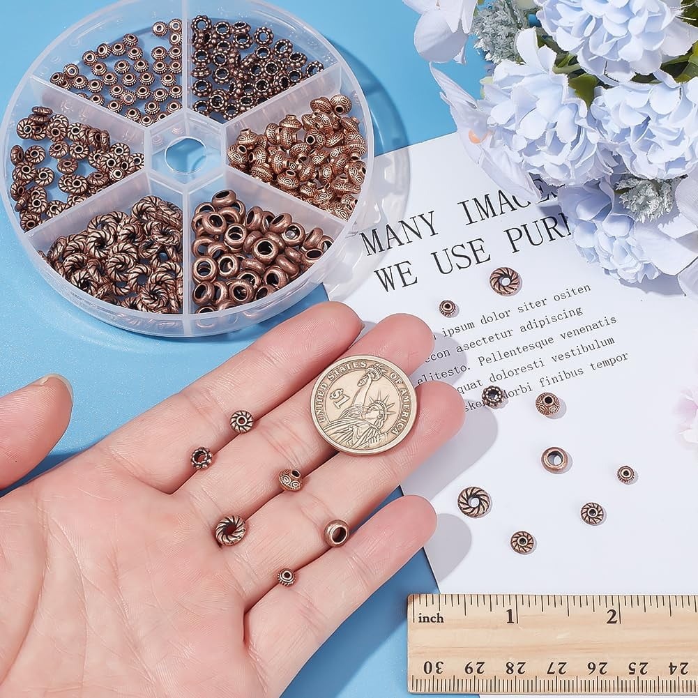 864Pcs 24 Styles Tibetan Style Alloy Spacer Beads Metal Silver Flat Round Bicone Flower Charm Spacers Loose Beads for Jewelry Making Bracelets Necklace DIY Craft