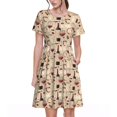 thumbnail image 1 of Easygdp Wine Glasses para Vestido Transpirable de Mujer, Vestido Suelto de Manga Corta con Pliegues y Bolsillos para el Verano, 1 of 6