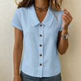 thumbnail image 2 of Summer Sales Womens Summer Tops Going‑Out Button‑Down Short Sleeve Loose‑Fit Casual Blouse Shirts for Women, 2 of 5