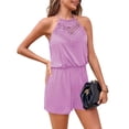 thumbnail image 4 of Summer Sleeveless Lace Patchwork Women Halter Jumpsuit Romper, 4 of 5