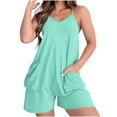 thumbnail image 2 of EaskTriop Womens One Piece Short Jumpsuit Spaghetti Strap V Neck Beach Rompers with Pockets, Wide Leg Stretchy Summer Fashion Outfits Trendy, 2 of 6