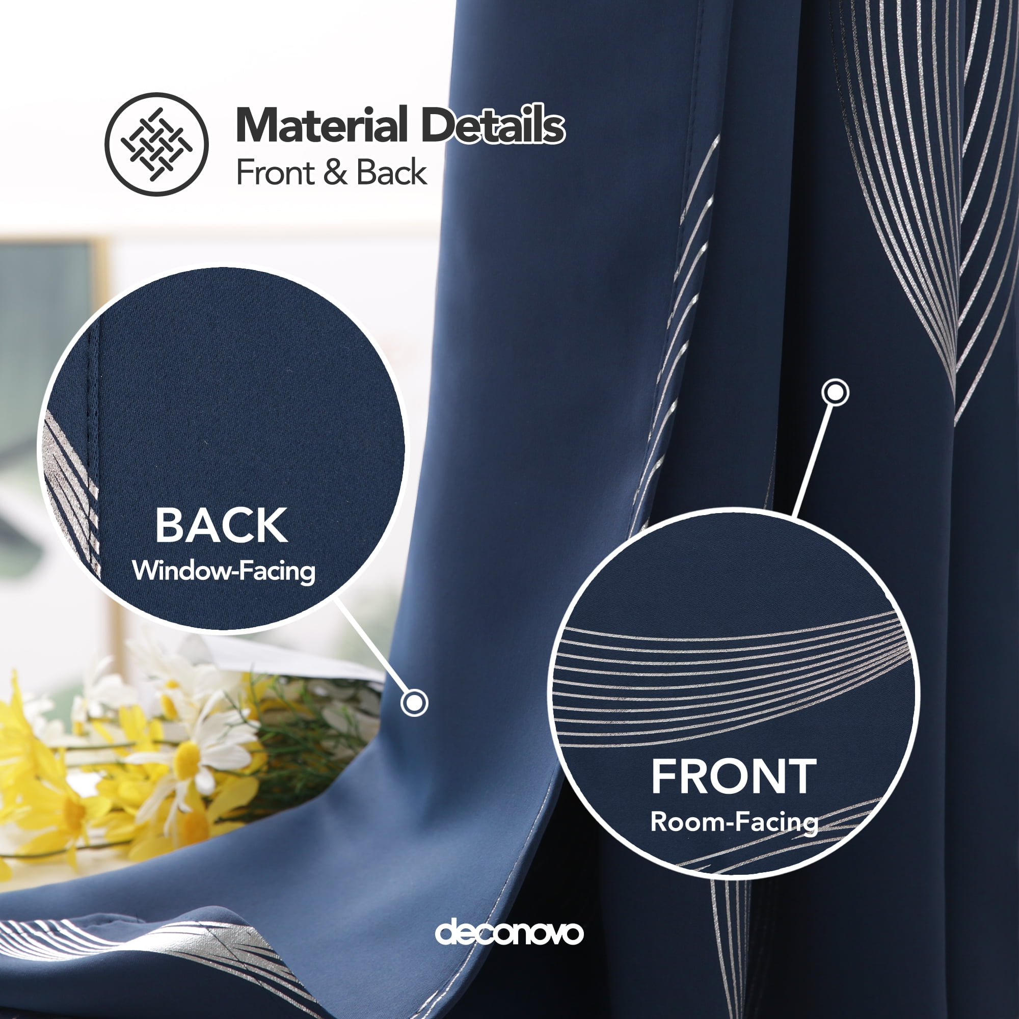Deconovo 42Wx84L Blackout Curtains, 2 Panels, Navy Blue, Thermal Insulated Room Darkening Drapes