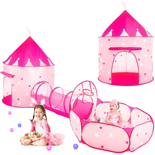 3pc Play Tunnels Tent with Baby Ball Pit for 36 Years Girls Toddlers