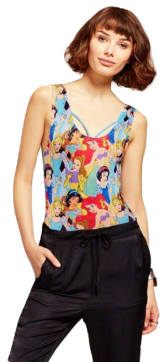 PanTeez Disney Princesses Women's Junior Fit Stretch Bodysuit with Snap Closure (Medium