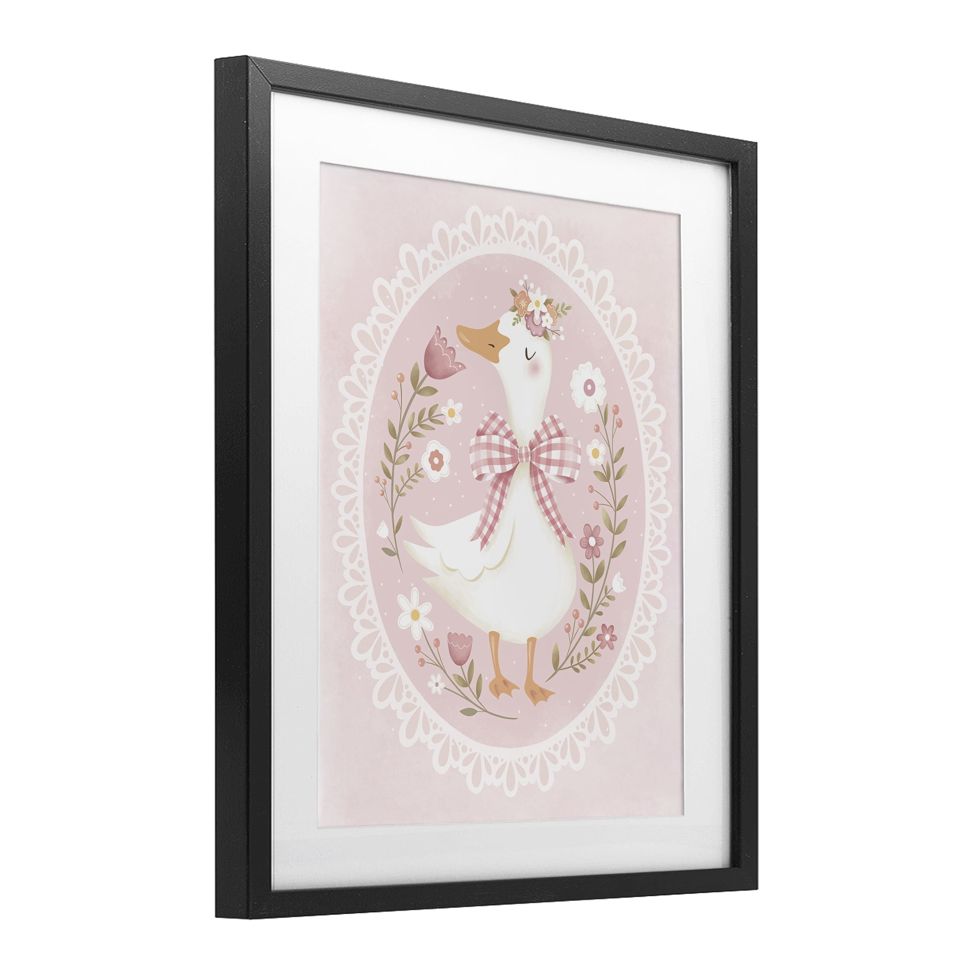 Stupell Industries Pink Floral Spring Goose Black Framed Print Under Glass, design by Penny Aguilera