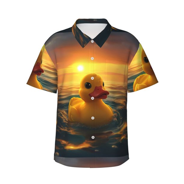 Fotbe Cartoon Swimming Yellow Duck Camisa Hawaiana para Hombre Unisex – Camisa Casual de Verano con Botones de Manga Corta de Algodón y Lino,XX-Large