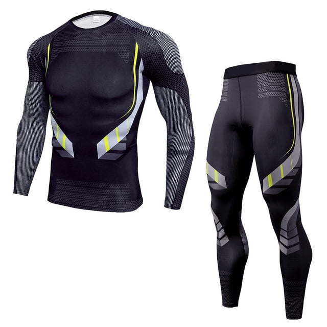 Minnieouse Ropa interior térmica masculina, traje de compresión, Calzoncillos largos, invierno, ajustados, función deportiva al aire libre, conjuntos de ropa Negro SG