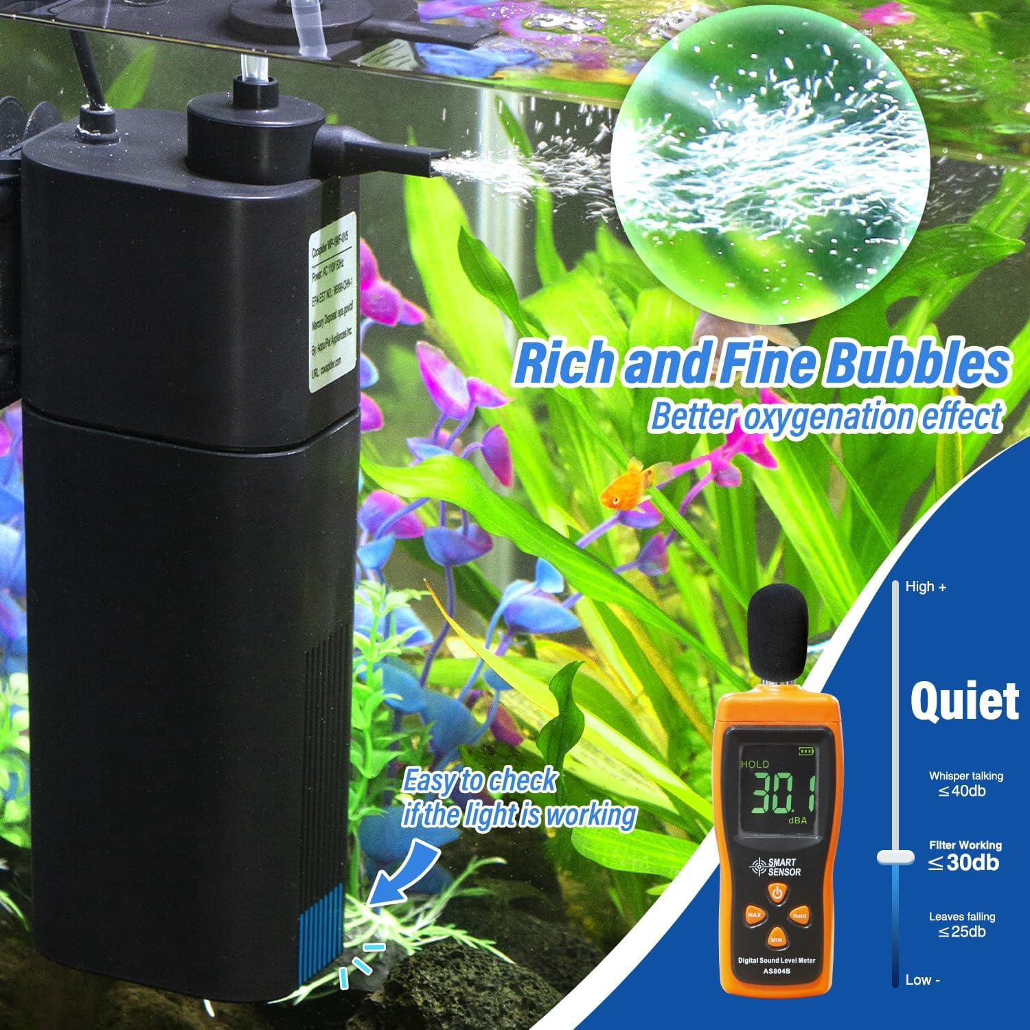 Internal Aquarium Filter with UV Sterilizer, Timer, Bio Sponge, and Air Pump for 20-75 Gallon Freshwater and Saltwater Tanks