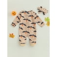 thumbnail image 4 of Wassery Baby Girl Boy Jumpsuiys Infant Halloween Romper Newborn Fall Outfit Long Sleeve Pumpkin Bat Print Full Zip Bodysuits 0-18 Months, 4 of 9