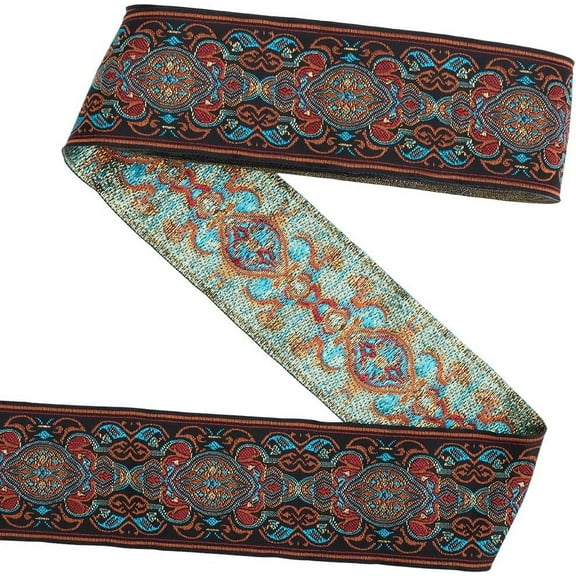 7.11 Yards Boho Jacquard Ribbon 2 inch Wide Vintage Jacquard Ribbon Black Ethnic Style Jacquard Flower Ribbon Embroidered Fabric Trim Ribbon for DIY Crafts Sewing Clothing Accessories