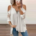 thumbnail image 1 of ICHUANYI Clearance Women Casual Lace Half SleeveＶ-Neck Zipper Hollow Out T-Shirt Blouse Tops(White, S) ICHUANYI WER2023080705967, 1 of 5