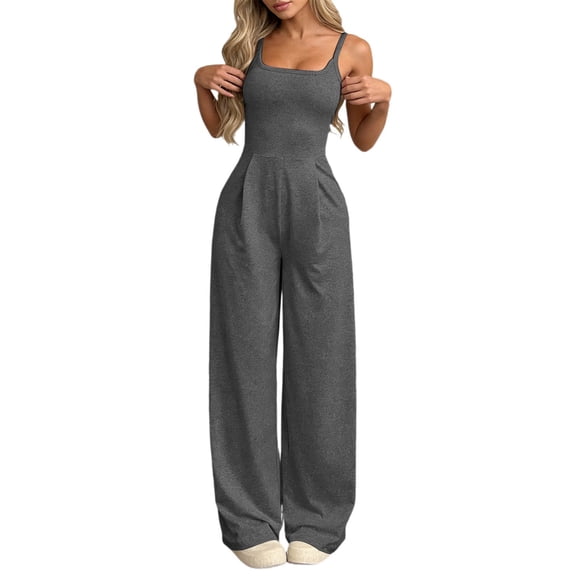 EYNMVR Summer Sleeveless Jumpsuits for Women Dressy Square Neck Wide Leg Pants Knit One Piece Rompers Fashion Clothing