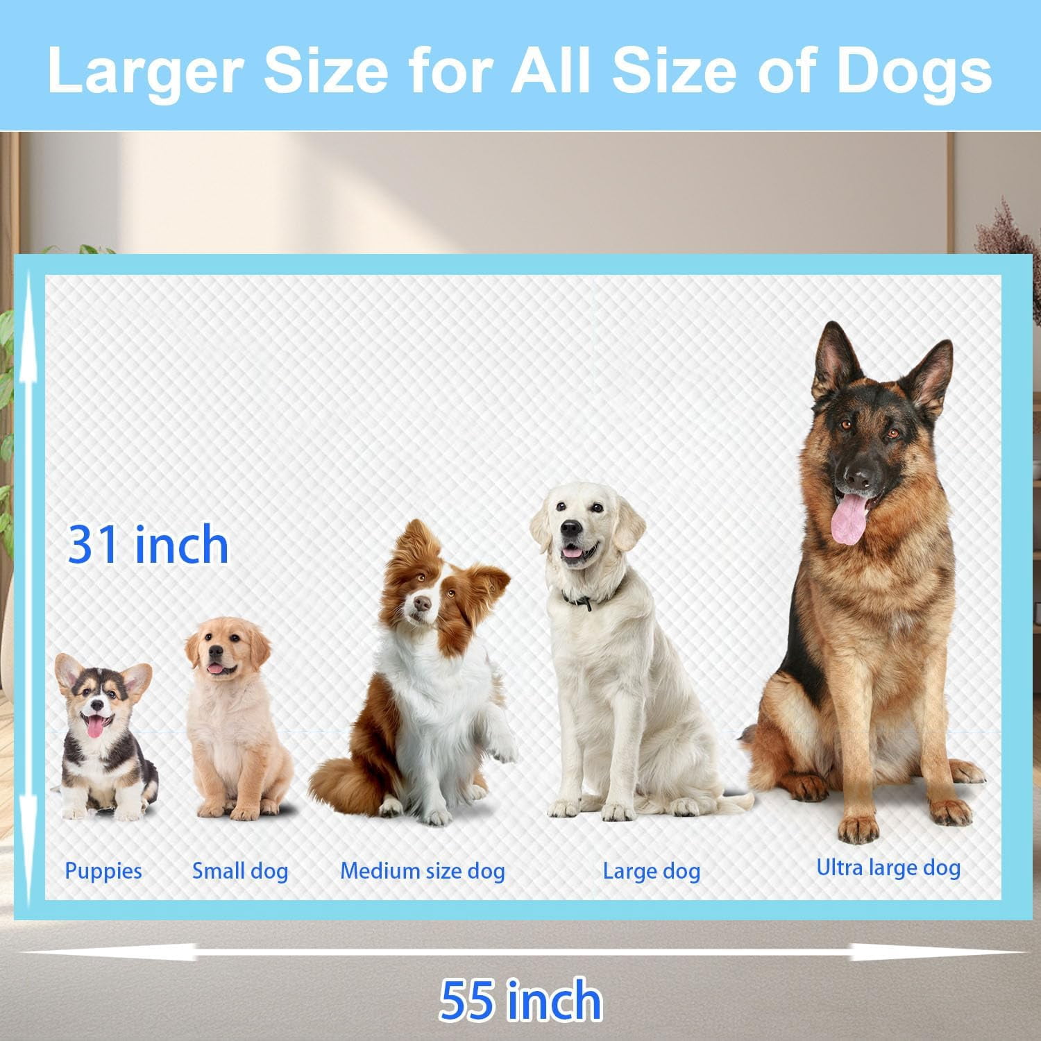 XXXXL Puppy Pee Pads for Dogs 31"x55" 40 Count,   Pee Pads, Leak-Proof &  Absorbent  Pee Pads, Thicken Disposable Potty Pads Puppy  Pads for Cats Rabbits