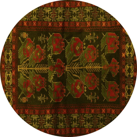 Ahgly Company Indoor Round Persian Yellow Traditional Area Rugs, 7' Round