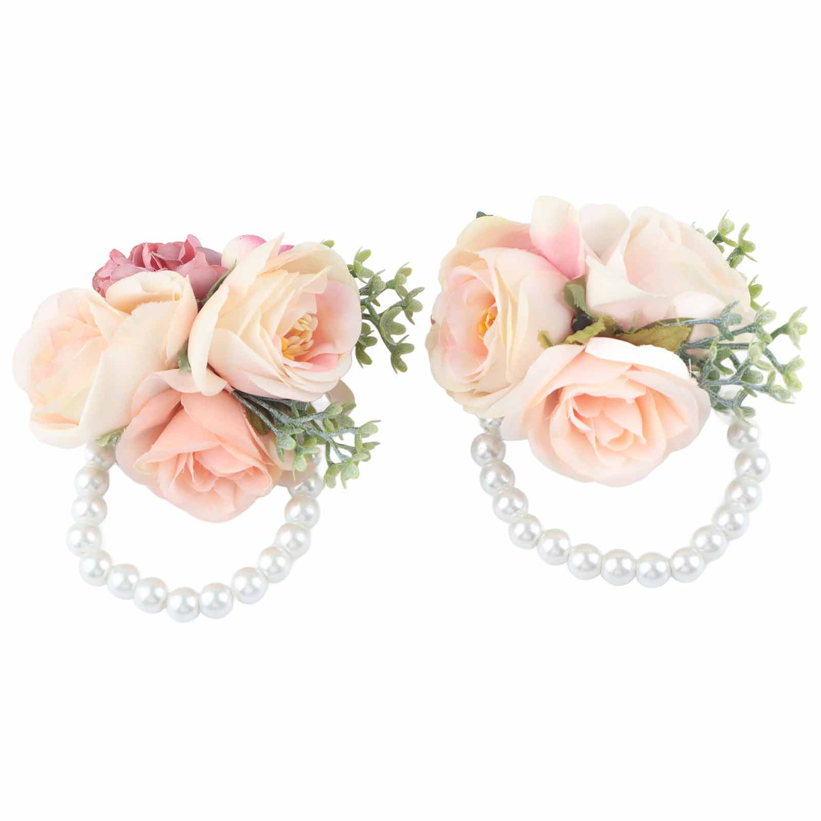 2pcs fleur corsage du poignet perlé, fausse perle bracelet de