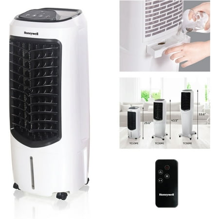 Honeywell Portable Evaporative Cooler with Fan, Humidifier & Remote, 29.6" TC10PEU, White