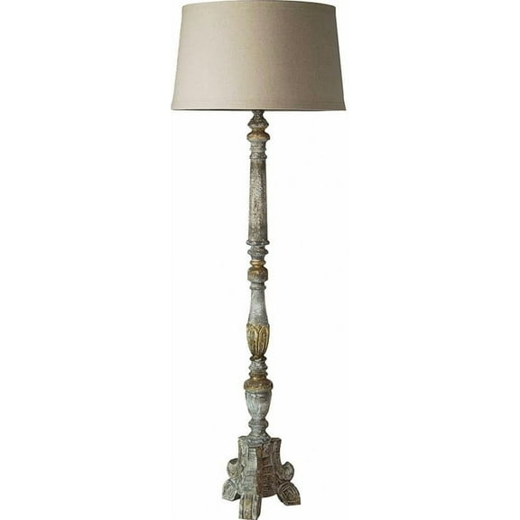 Floor Lamp Transitional Distressed Gray Gold Black Wood Hiroshi Carved