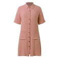 thumbnail image 5 of Vividxx Womens Dresses Comfortable New Casual Solid Color Button Mid Length Short Sleeve Loose Shirt Casual Dress Comfortable, 5 of 9