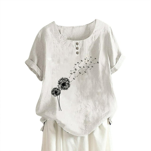 Birdeem Mode Femme Blouse à Manches Courtes Col Rond T-Shirt Imprimé Hauts Amples