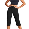 thumbnail image 2 of Womens High Waisted Button Fly Stretchy Capris, Tummy Control Straight Leg Cropped Pants Black S-XXL,Size XL, 2 of 5