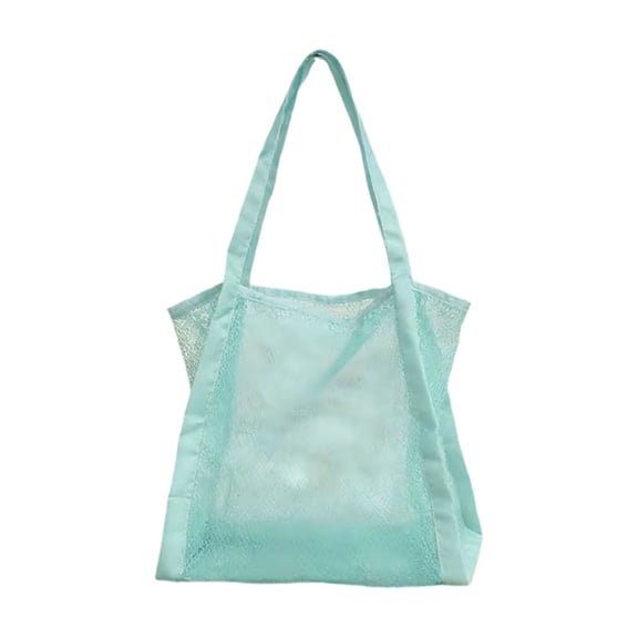 Mesh Beach Tote Bag,Lightweight Foldable Shoulder Handbag for Women,Large Sandproof Quick-Dry Bag for Beach & Travel,Blue